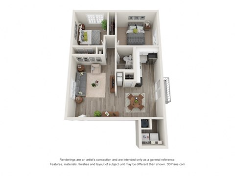 2 Bedroom 1 Bath Floor Plan at Georgian Oaks Apartments 2, Georgia, 30080